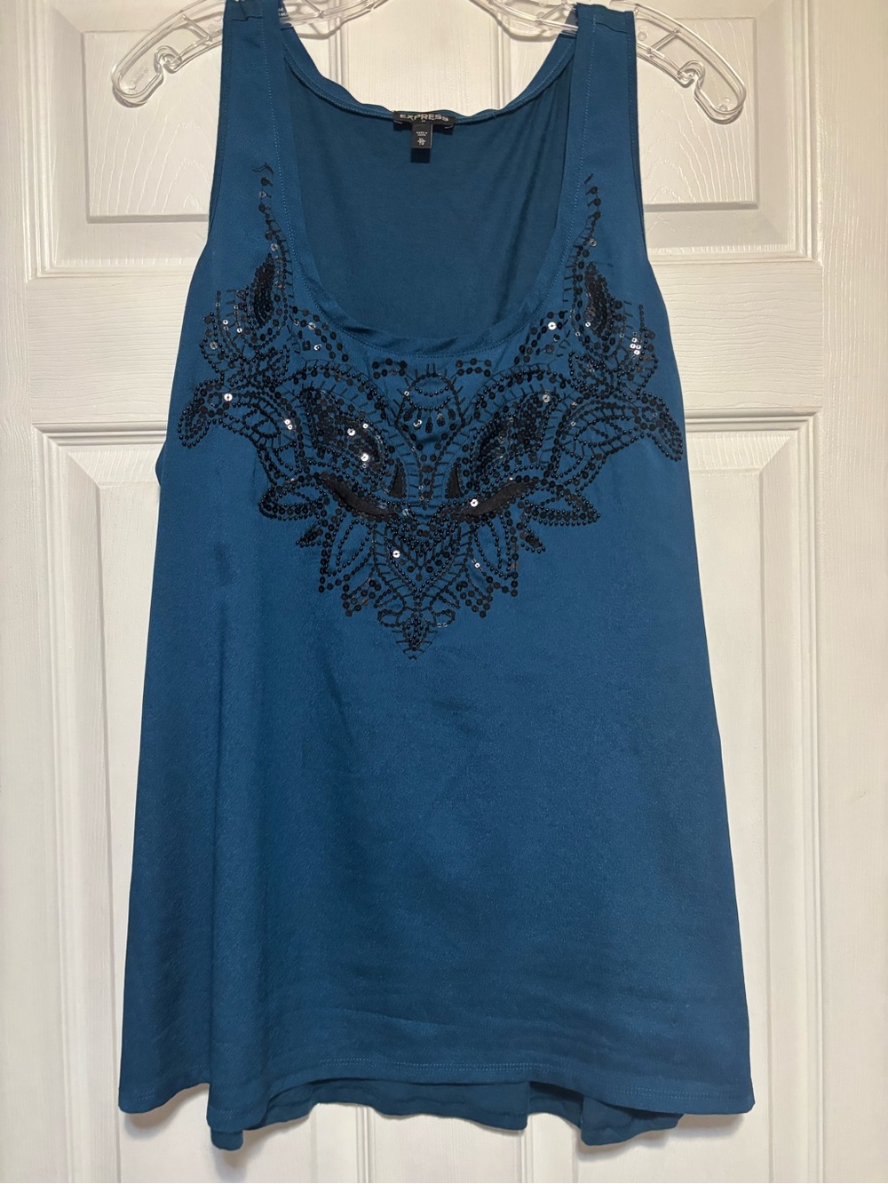 Express Teal Tank with Black Sequin Embellishment